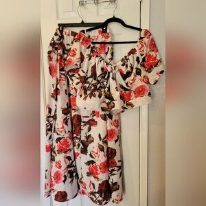 SHEIN Asymmetrical Floral Dress in Red and Pink